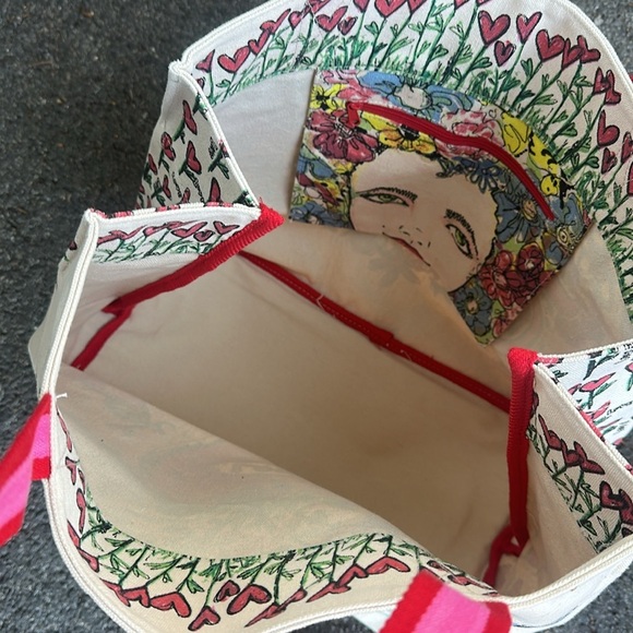 BRIGHTON Collectibles Love Tweet Tote Bag Heart Floral Birds Canvas Butterfly - Picture 4 of 4